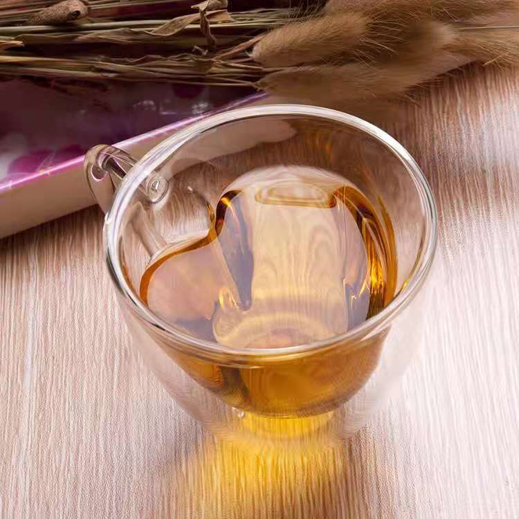 Resistente al calor creativo de doble capa en forma de corazón pareja mango taza Jugo leche taza de café hogar taza de té verde taza de vidrio transparente