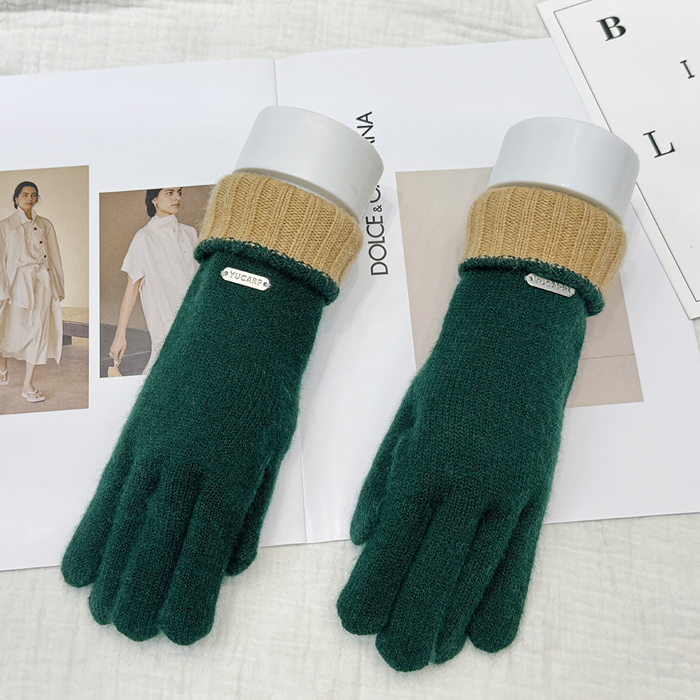 Otoño y invierno de color sólido nuevo guante de punto de moda con pantalla táctil al aire libre a prueba de viento y calor a prueba de frío de cinco dedos guantes largos