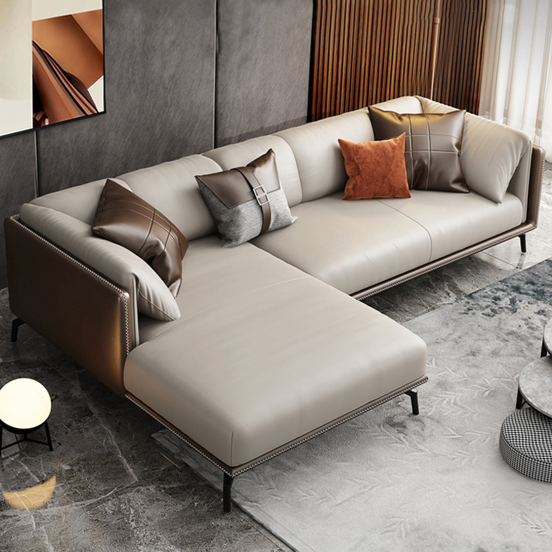 Sofá de cuero italiano sala de estar estilo simple minimalista sofá chaise esquina moderno gran apartamento sofá muebles