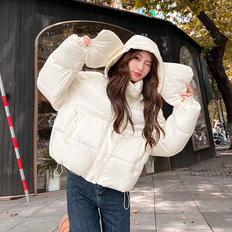 2024 nuevo abrigo de algodón de pluma, ropa de moda de mujer con capuz, abrigo de algodón corto suelto, chaqueta de algodón coreana de invierno, ropa de pan gruesa