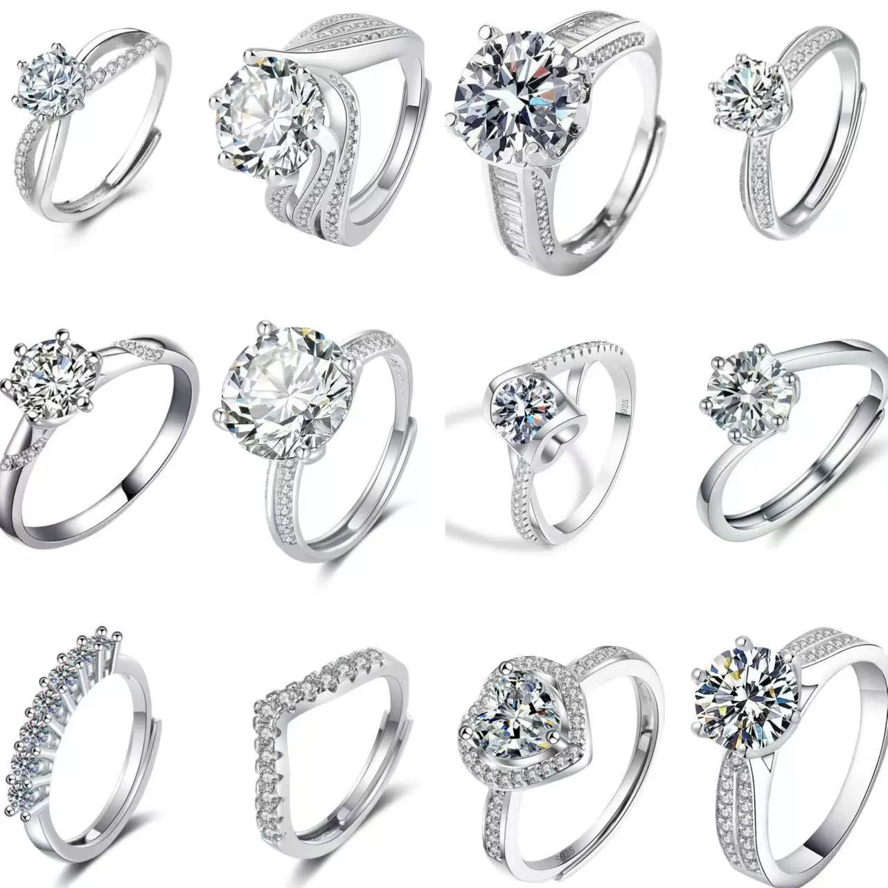 跨境快手抖音直播仿真四爪仿莫桑石戒指女一克拉八心八箭六爪婚戒