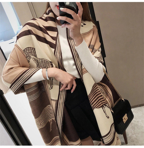 New scarf for women, imitation cashmere autumn and winter Korean style horse double-sided shawl thickened warm scarf one piece drop shipping