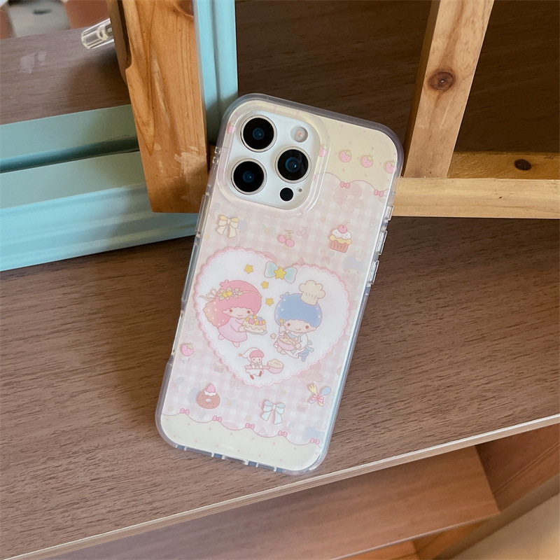 粉格纹甜品爱心双子星适用iPhone16苹果15ProMax/14/13手机壳新款|undefined