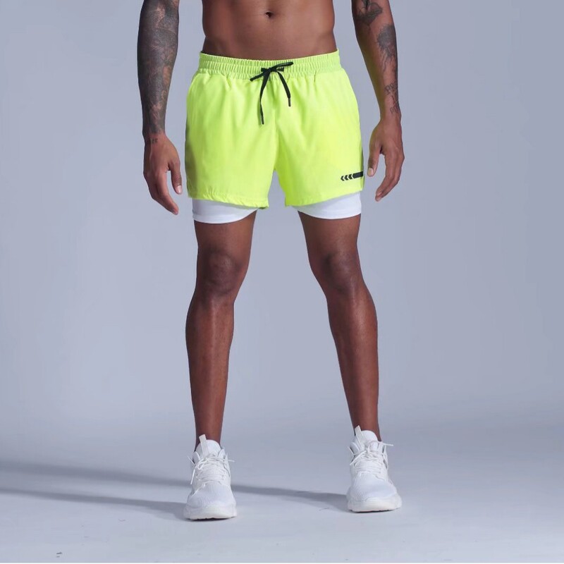 Factory direct approval of 2021 new marathon sports shorts fake two DIY printing long run sprint training shorts