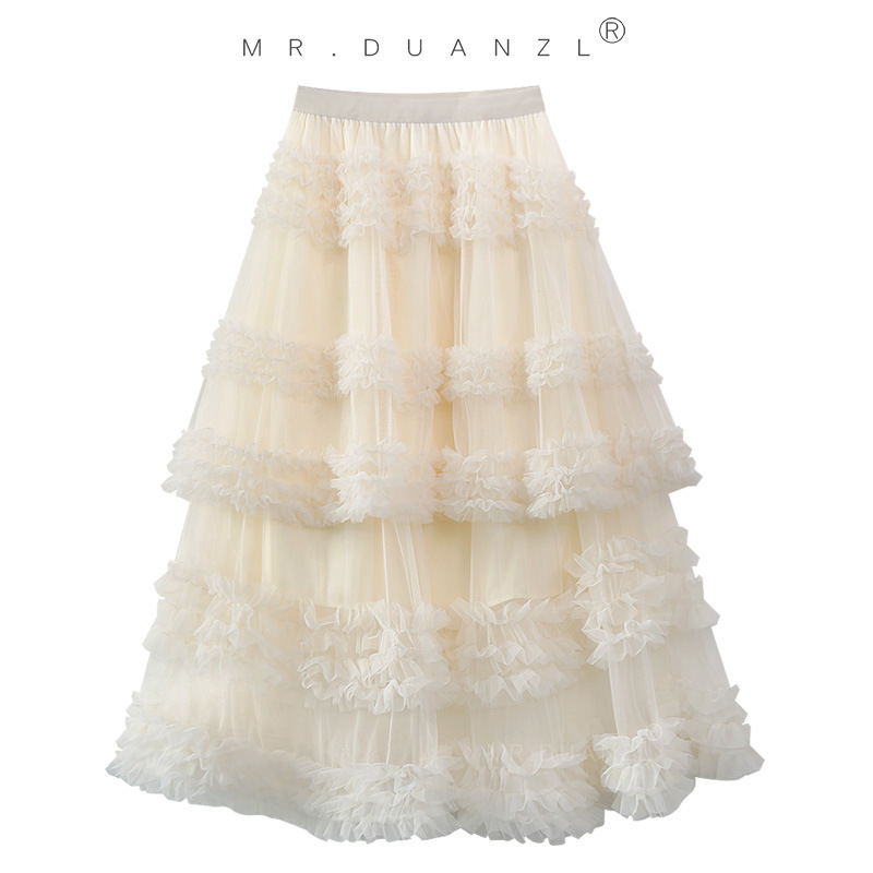 Puff Skirt Gauze Skirt Mesh Cake Long Skirt New Spring and Autum Fairy Splicing Mesh Skirt 4809