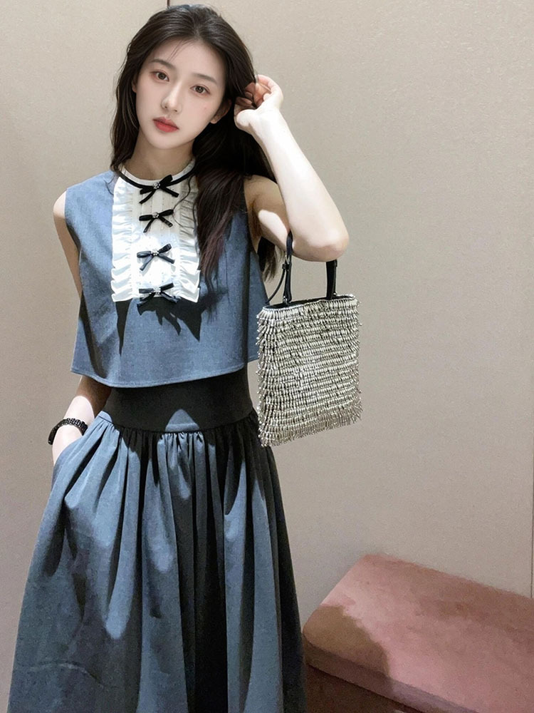 Bộ đầm hai mảnh mùa hè cao cấp áo hai dây ngắn kết hợp váy xếp ly eo rút tôn dáng — Áo ba lỗ, Váy hai dây