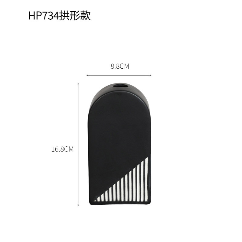 Nórdico creativo blanco y negro a rayas jarrón de cerámica seca sala de estar TV gabinete arreglo floral arte decorativo decoración de la flor