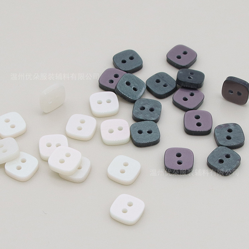 Square Pearlescent White Button Shirt Cardigan Button Kidsren's Clothing Button Two-Eye Button Dress Button DIY