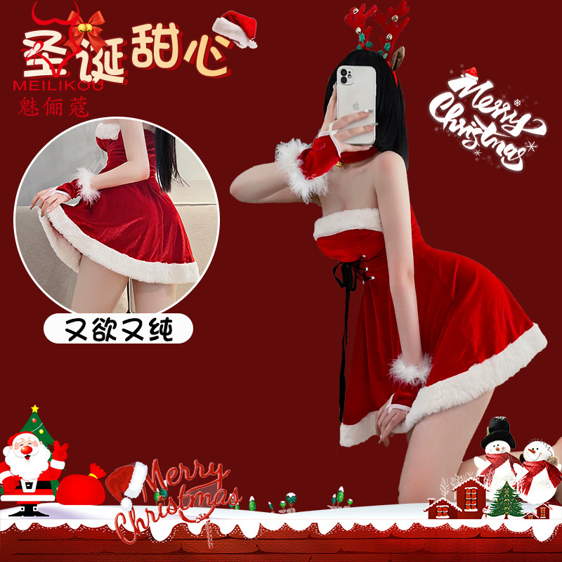 2025 New Style Large Size Christmas Wear Red Dress Pure Desire Sweet Slim Girl Christmas Suit 1881