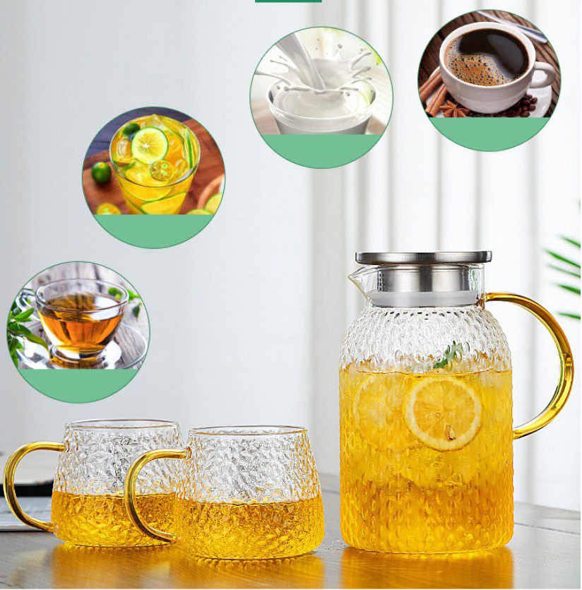 1900ml米粒壺大容量高硼硅玻璃米粒錘紋涼水壺 果汁白開冷水扎壺