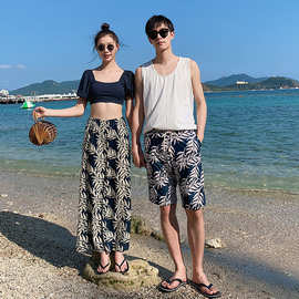 2021新款情侣泳装分体三件套小胸显瘦泡温泉度假长裤沙滩游泳衣女
