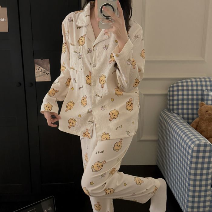 Al por mayor transfronterizo primavera y otoño nuevo pijama de mujer nubes de algodón pantalones de manga larga dulce dibujos animados se puede usar ropa de casa conjunto