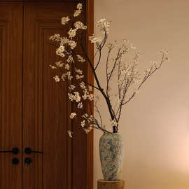 客厅摆件陶瓷高级氛围感仿真梨花中式装饰摆设茶室手工盆栽