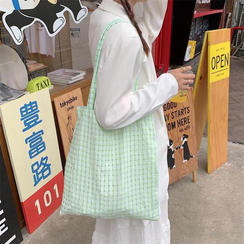 Summer New Fairy Bag Yellow Polka Dot Grid Single Strap Bag Japanese Style Fresh Student Fabric Bag Slim