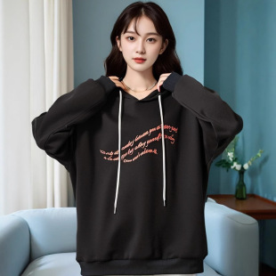 300kg plus size women's chubby girl letter printing retro hooded vests late autumn new street style coat jacket
