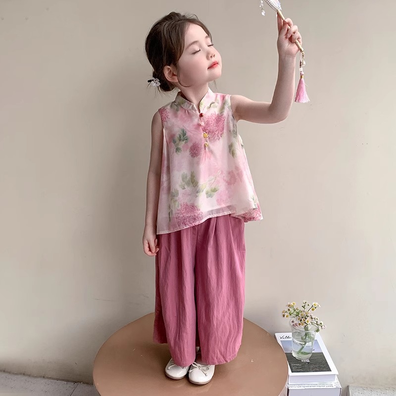 女の赤ちゃん韓服スーツ夏服 2025 新しい子供の新しい中国風のツーピースセット女の子の夏服トレンディな配送|undefined
