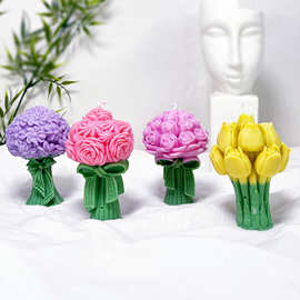 跨境玫瑰郁金香花束香薰蜡烛硅胶模具 DIY花朵蜡烛模具家居摆件