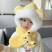Осенняя и зимняя ушная шапка для мальчиков Pikachu детская плюшевая шапка шарф один ребенок милый набор из двух частей