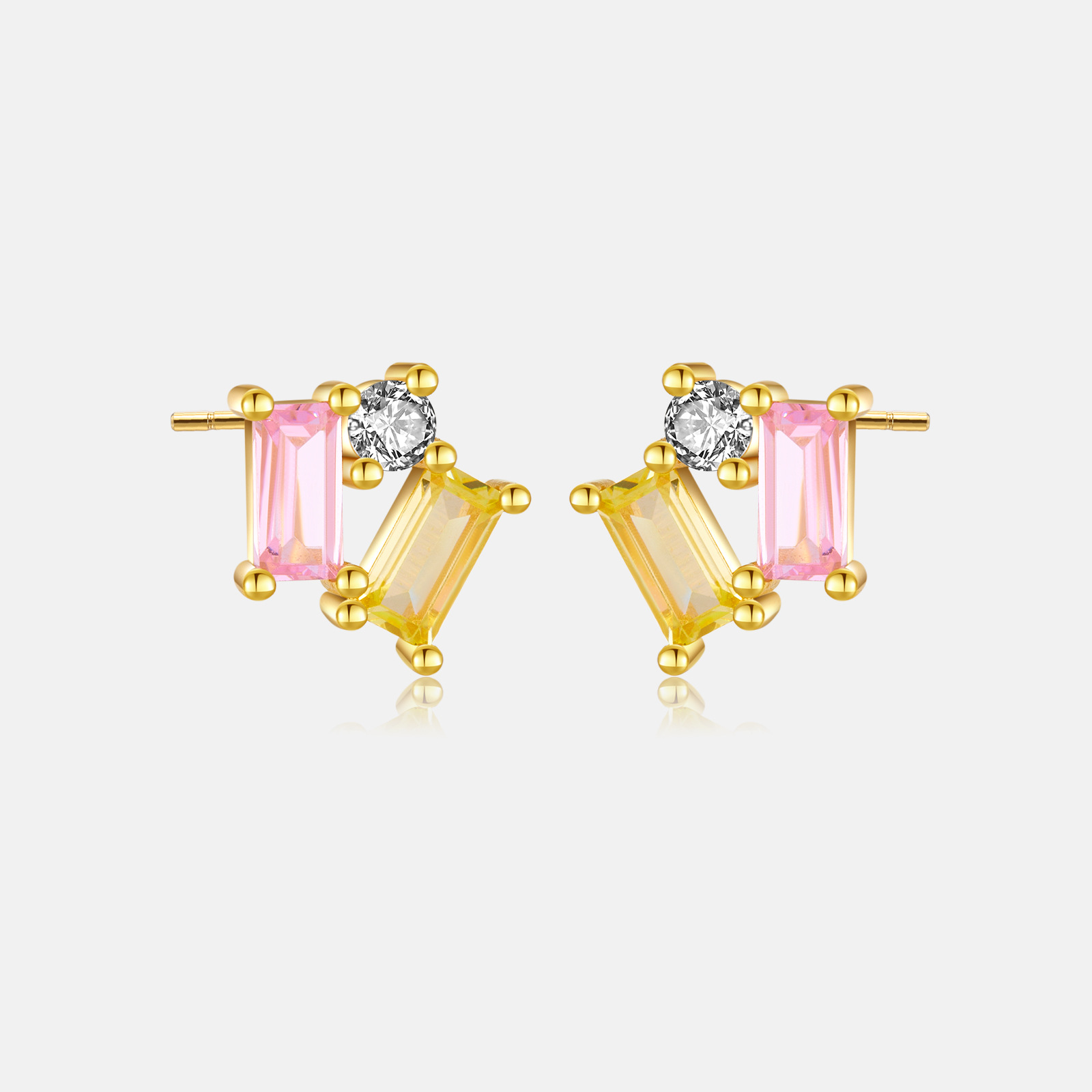 Holiday, Daily Occasion 925 Sterling Silver Material 1 Pair 18K Gold Plated 925 Sterling Silver Zircon Rectangle Ear Studs