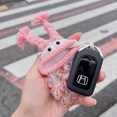 Car key bag hand-woven big mouth monster car - pink-braid-twist-universal-99-carfinished-product