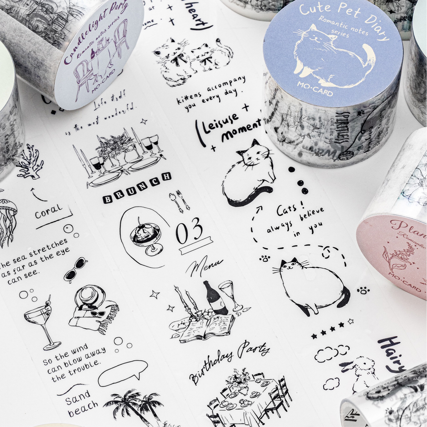 Cinta de cuenta manual Mo Mo PET Notas románticas Material simple retro ligero Material de cuenta manual de bricolaje Collage decorativo