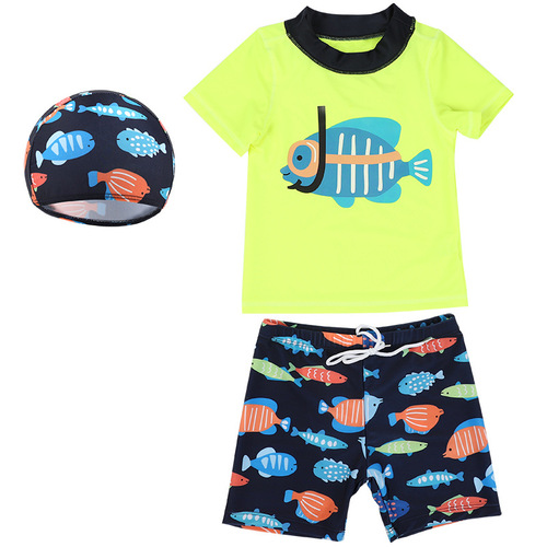 New children's swimsuit wholesale boys split three-piece set ins diving fish baby small and medium-sized boy swimsuit