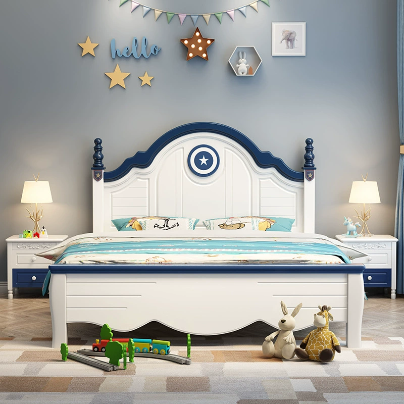 Детская кровать из цельного дерева в американском стиле для подростков, мальчиков и девочек, односпальная кровать принцессы, 1,5 м, современная простая мультяшная кровать