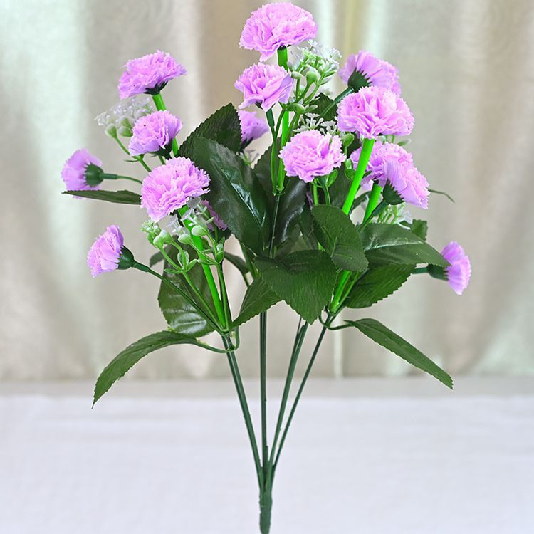 Flor artificial Flor falsa 7 tenedores 21 flores Decoración de clavel Flor de seda Flor de tela Flor de plástico Decoración de habitación Flor pequeña Ramo