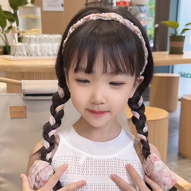 Niños flores trenzadas flotantes bandas de cabello 2025 nuevas niñas bufandas de seda un cabello bandas de cabello tarjeta de cabello tocado