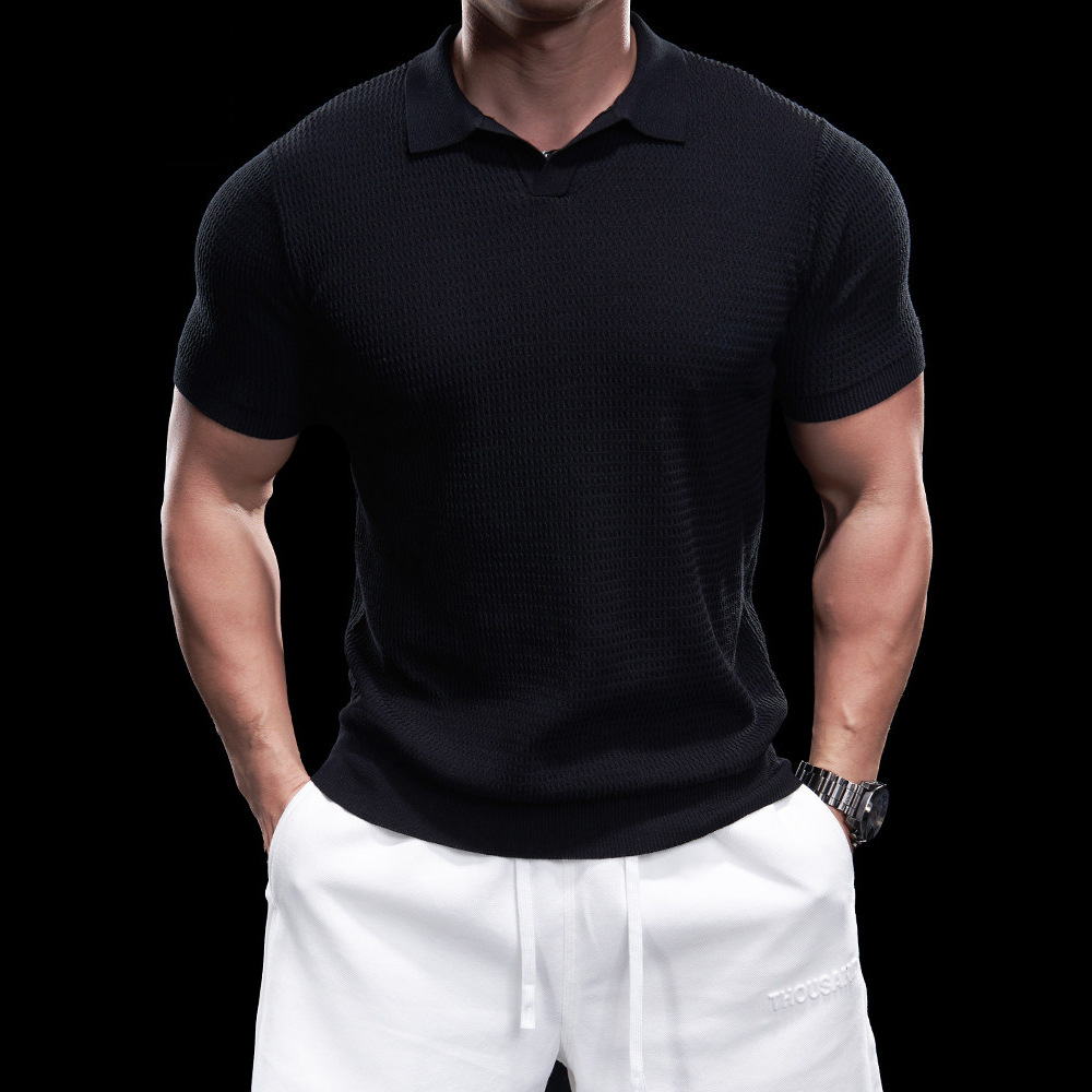 Polo camiseta de punto camiseta de manga corta camiseta hombre gaviota cuello V textural viejo dinero viento hielo seda fábrica transfronteriza al por mayor