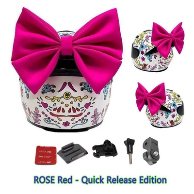 Thickened Helmet Bowknot Helmet Decoration Quick-Release Motorcycle Ski Helmet Electric Vehicle Pink Bowknot (Motosiklet dəbilqələri) - rose-pink