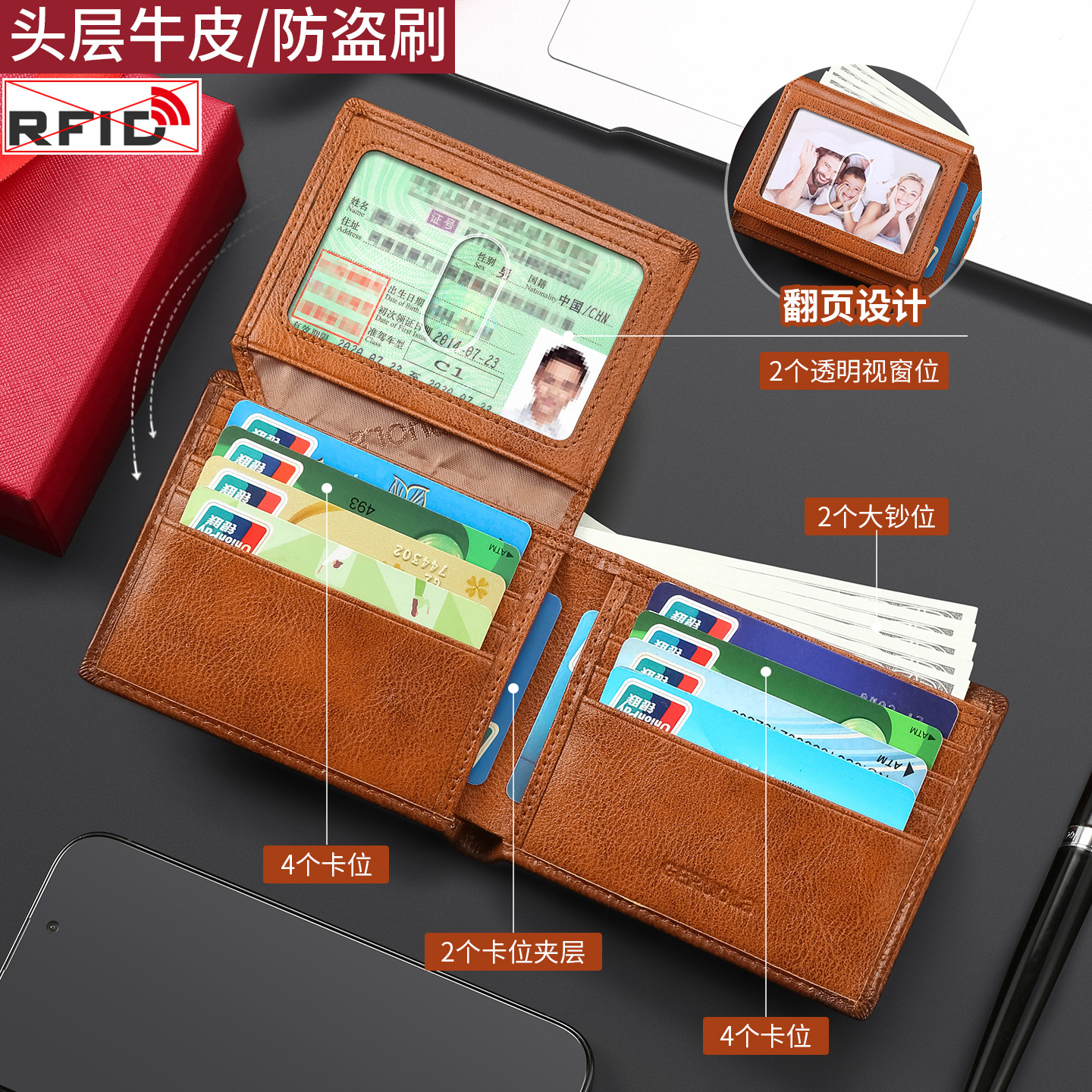 Cartera de cuero transfronteriza para hombres 2025, nueva cartera de cuero simple, cartera de cuero de vaca, cartera multi-tarjeta