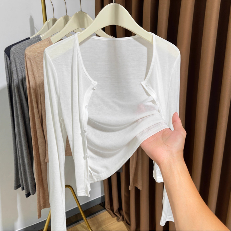 Sun Protection Clothing for Women, Thin Cardigan, Short Blouse, Small Shawl, Summer Suspender Skirt, White Knitted Jacket