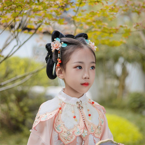 Children's Hanfu Headwear Fairy-like Silk Flower Hair Clip Glazed Leaf Ancient Style Hair Accessories Chinese Style Girls' Performance Ancient Costume Accessories