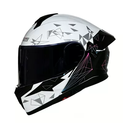 Motosiklet kaskı (dəbilqə), vehicle helmet with built-in Bluetooth - geometric-lines-black-tea-mirror-m-54-55