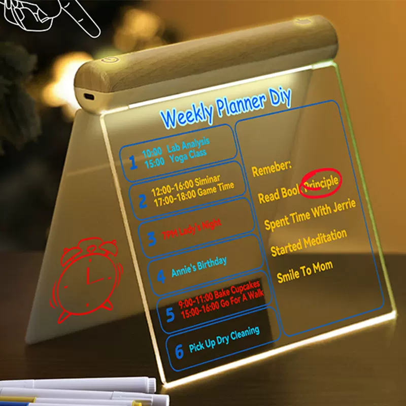 跨境七彩触摸儿童发光留言板可擦写字板发光亚克力卧室小夜灯批发
