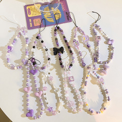 甜酷ins紫黑愛心蝴蝶結混搭串珠掛鏈吊墜飾品ccd相機手機掛繩掛件