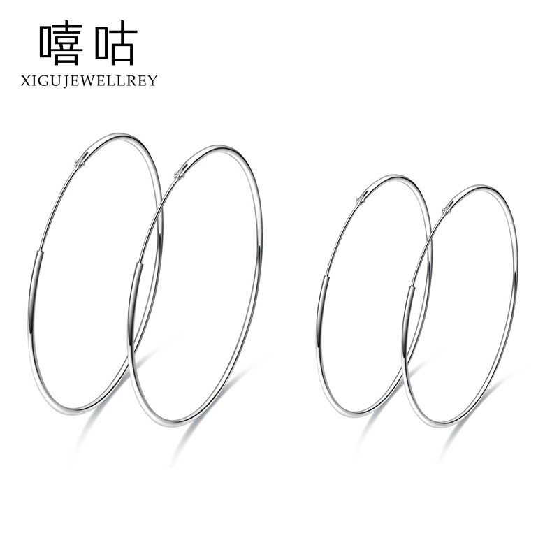 Hip-Hop Large and Small Earrings S925 Silver Female Korean Internet Celebrity Stylish Earrings Simple Round Circle Earrings