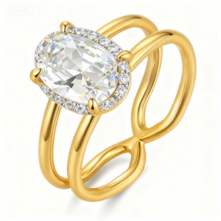 Sterling Silver Ring S925 Sterling Silver Inlaid with Moissanite Cross-Border Sterling Silver Ring European and American Fashion Ring Manufacturer Wholesale