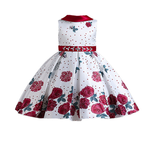 Cross-border new girls' dress with floral satin princess skirt, elegant birthday piano performance costume
