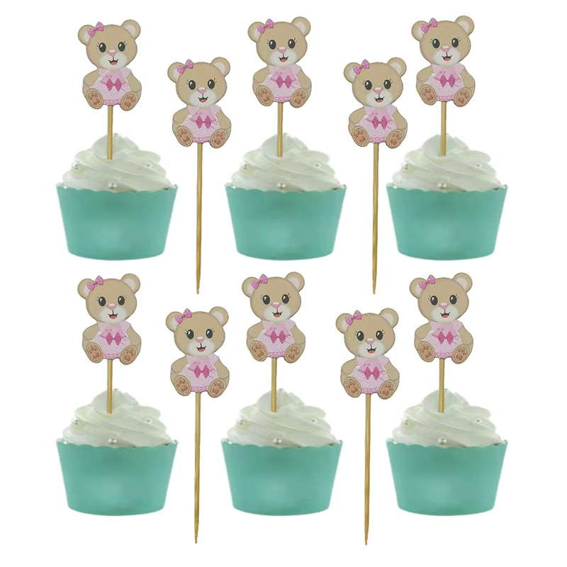 Tarjeta de peluche rosa, selección de fruta, selección de bambú desechable, barbacoa, postre, pastel, inserto, plato de fruta, selección de decoración de fiesta