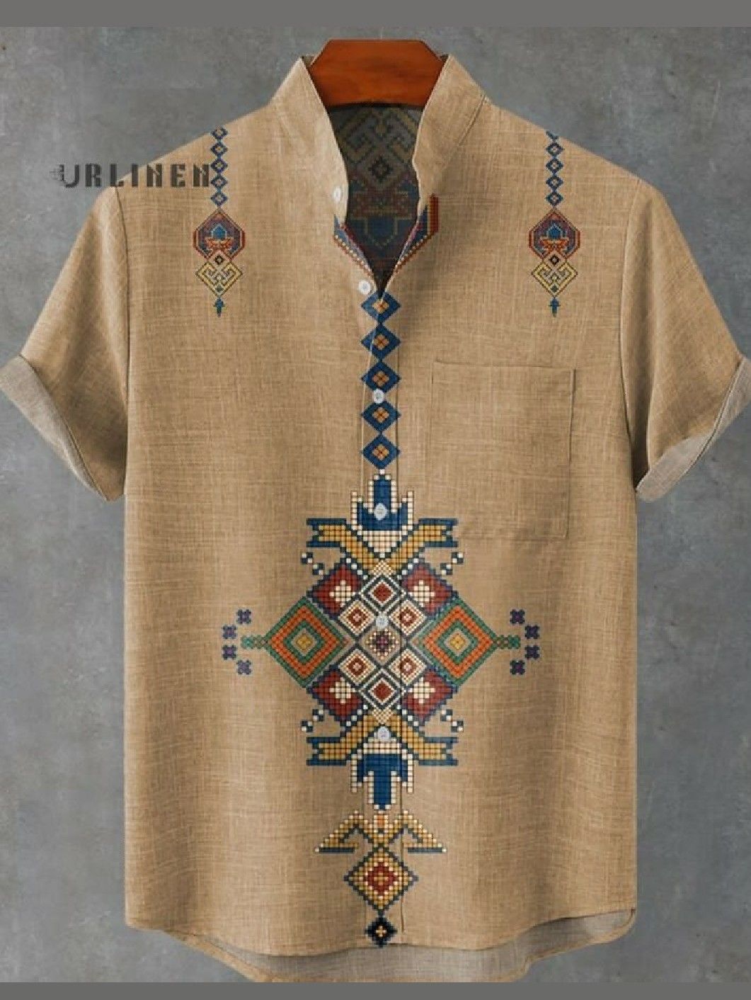 2025 Amazon Europa y América nueva moda transfronteriza casual todo fósforo cuello alto camisa de manga corta para hombre MB1