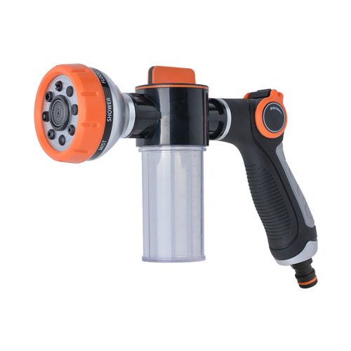 Thumb push multi-function nozzle household watering flower brush car wash water gun foam watering can 8 functions adjustable