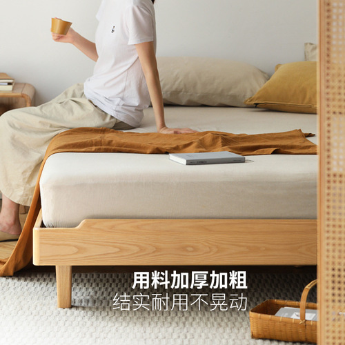 IYR7 Modern Minimalist Bed Without Headboard, Solid Wood Futon Bed for Small Apartments, White Ash Wood Double Bed