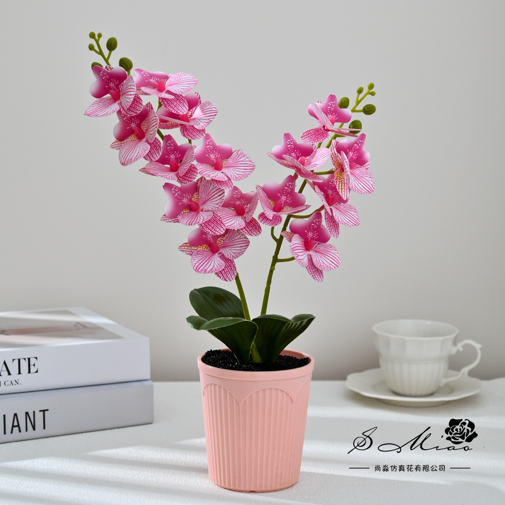 Dos bifurcaciones 15 flores mariposa orquídea bonsai en maceta creativa decoración del hogar de moda fotografía flores artificiales ornamentos de boda