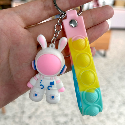 Cartoon Space Rabbit Keychain Cute Astronaut Space Couple Soft Rubber Mini Pendant Key Ring Decor