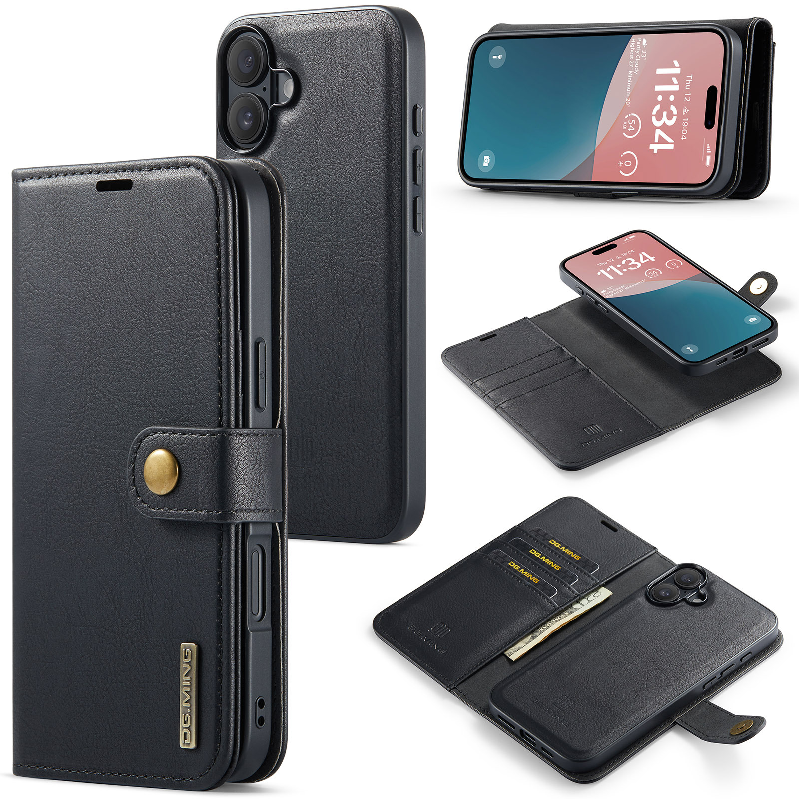 iPhone 18 uchun mashhur transchegaraviy magnitli charm g'ilof, iPhone 17 uchun ko'p kartali uyali hamyon uslubidagi bo'lingan charm g'ilof