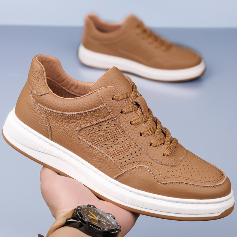 Piel de vaca de primera capa de verano nuevos hombres sandalias de cuero de cuero casual para hombres zapatos de hombre huecos perforados transpirables zapatos de hombre