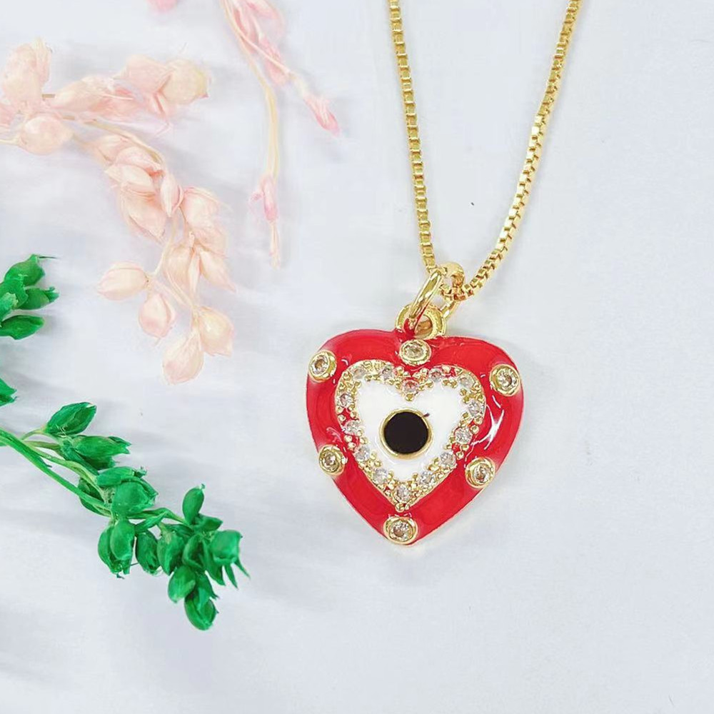 Fashion Heart Shape Copper Plating Zircon Pendant Necklace