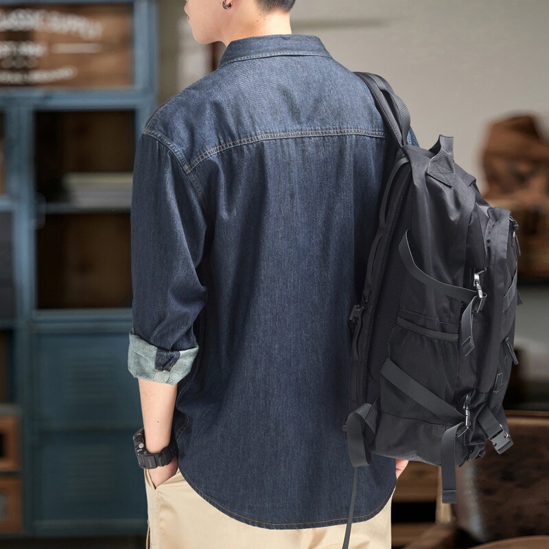 Dark Blue Stylish Soft Denim Shirt for Men, American Retro Style, Spring 2026 New Long-Sleeve Shirt Jacket